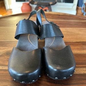 Dansko Thea black leather cut out clogs